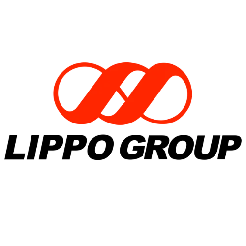 LIPPO GROUP logo on a bright orange background, representing a leading Indonesian conglomerate with diverse business ventures.